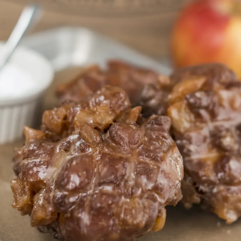 Apple fritter with Granny Smith apple filling and cinnamon glaze