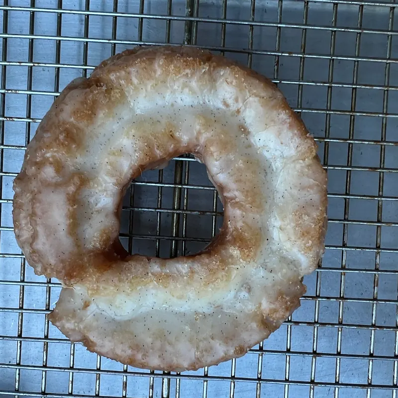 Buttermilk old-fashioned cake donut with bourbon vanilla-bean glaze
