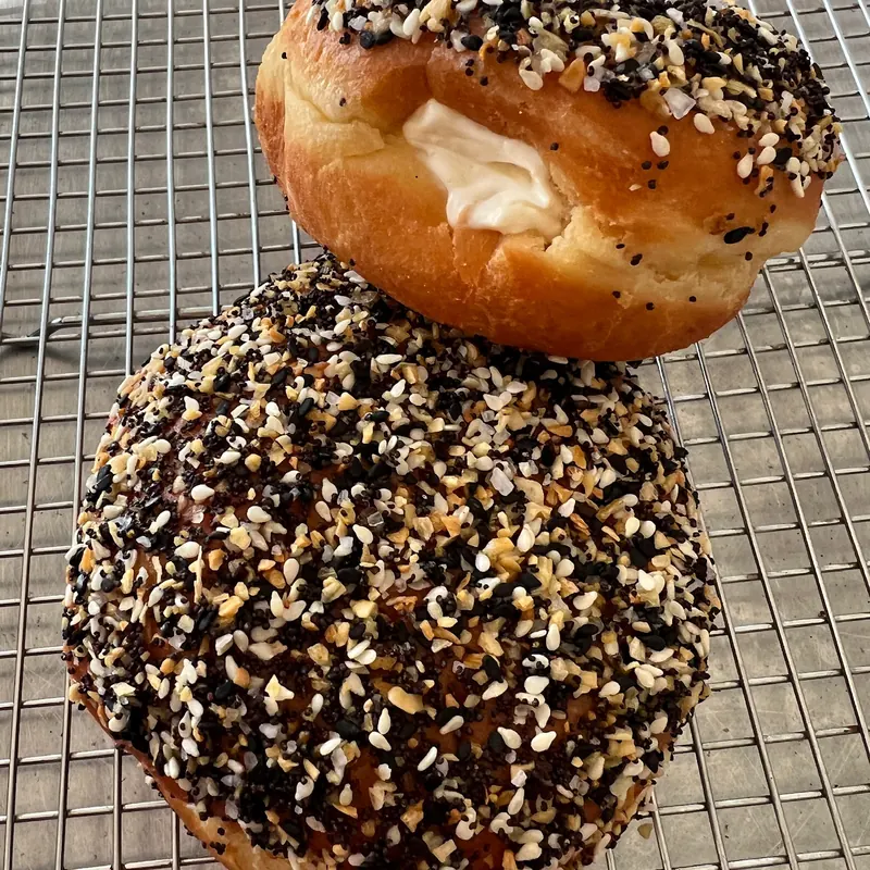 Everything bagel donut filled with lemony cream cheese